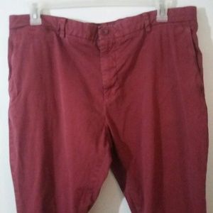 Vineyard Vines cranberry pants with four pockets.